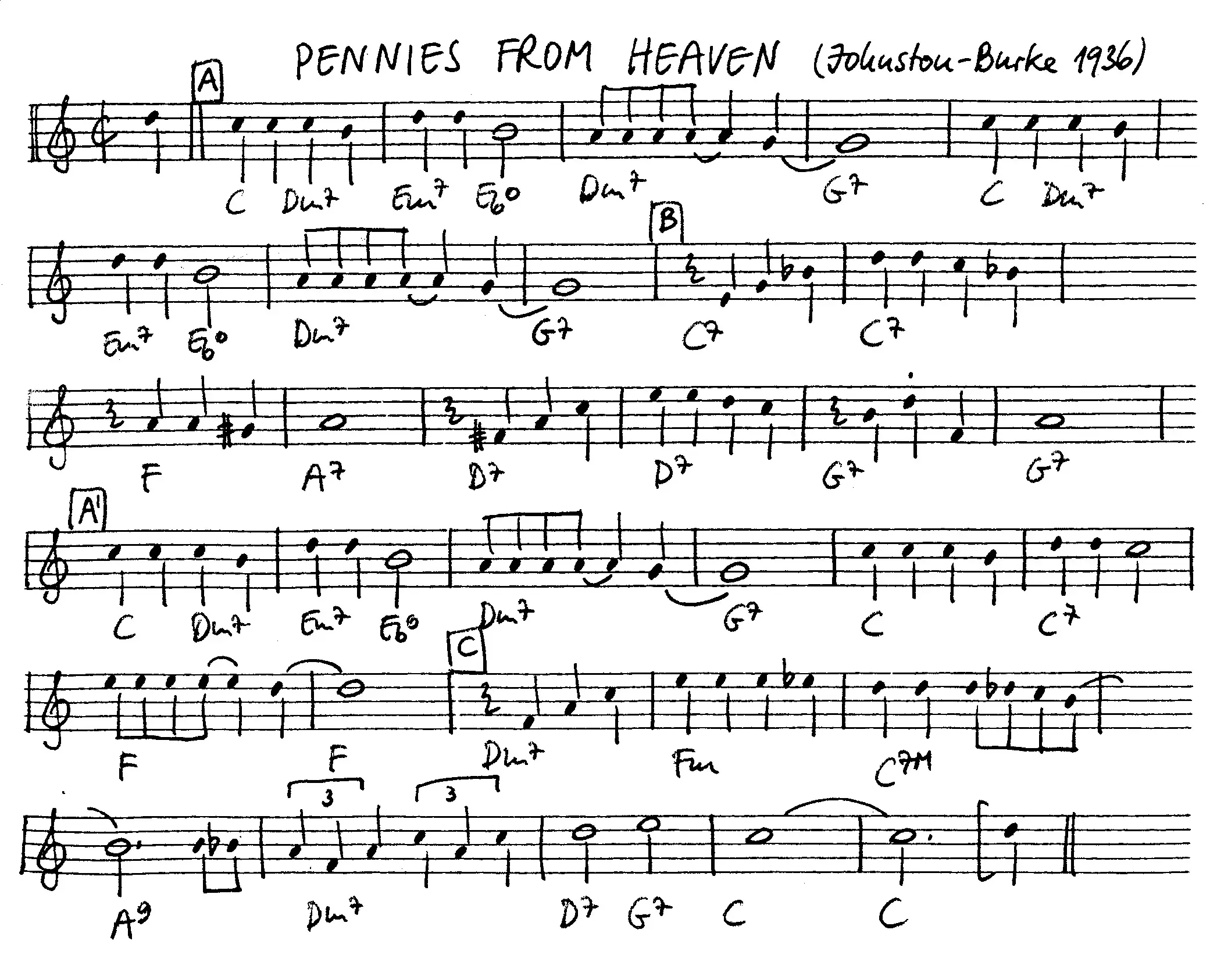 pennies from heaven free jazz leadsheet - Courtesy of the Jungle Jazz Band